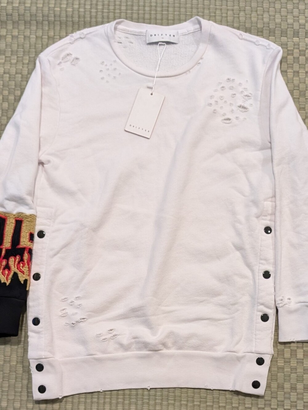 NWT Drifter Thrashed Destroyed Sweatshirt Embroidered Men's Size XS Made in USA